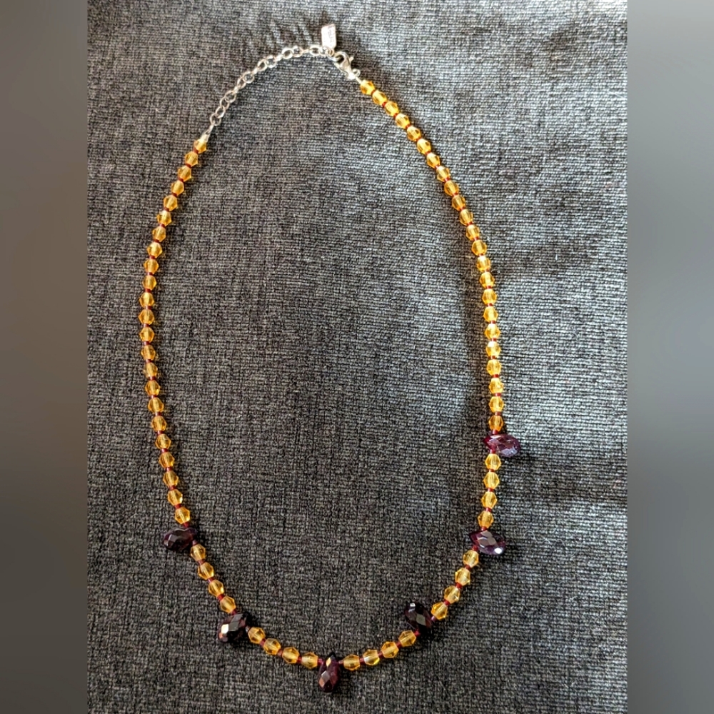 Peyote Bird citrine and garnet necklace